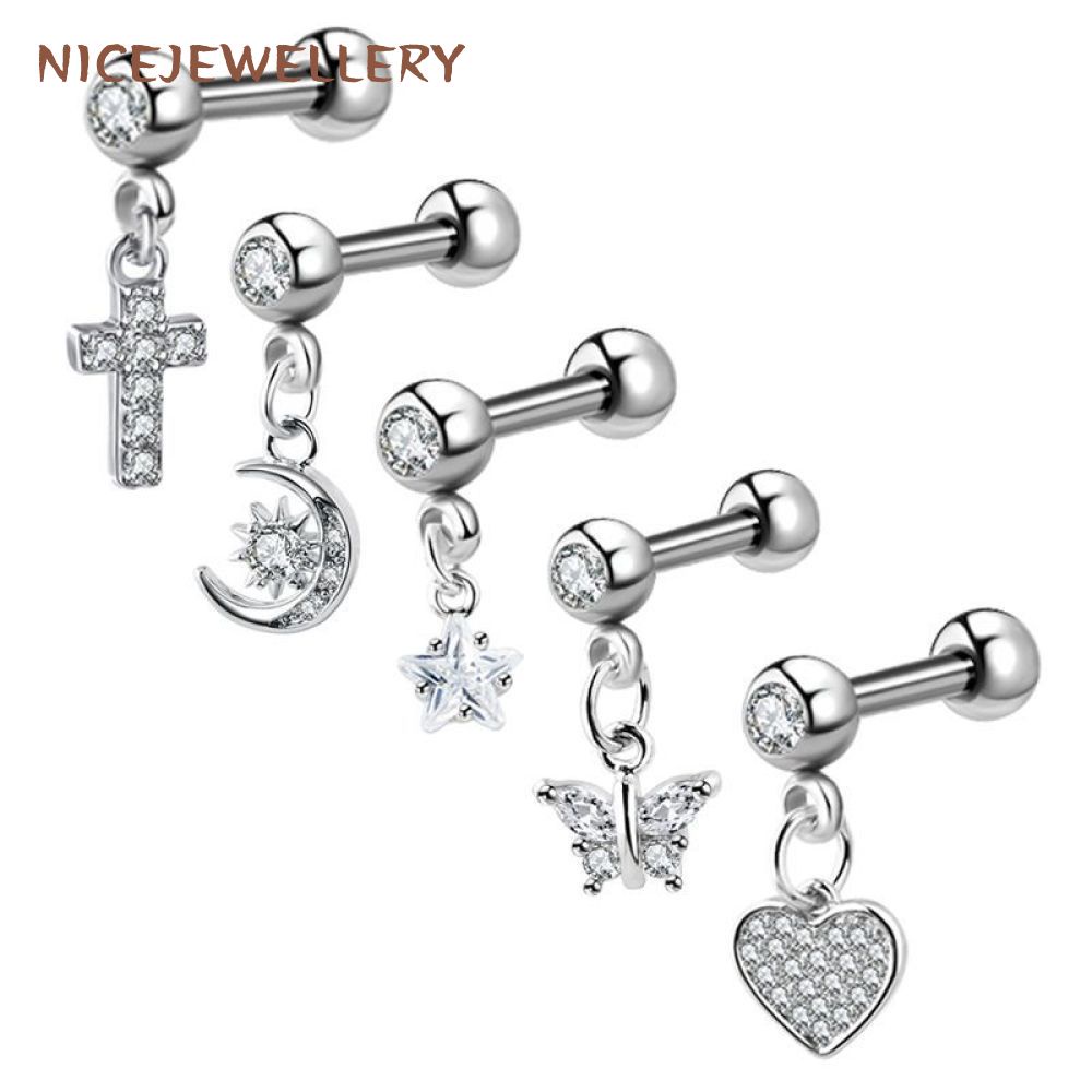 1 PC Dangle จี้หู Studs คริสตัลหู Helix เจาะหัวใจ Moon Stud ต่างหู