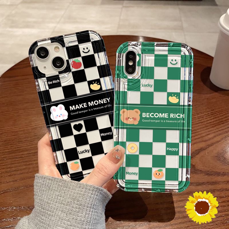 ถุงลมนิรภัยการ์ตูนหมีซิลิโคนเคสโทรศัพท์สำหรับ IPhone 11 12 13 14 15 Pro Max 66s 7 8 Plus XS Max XS SE 2020 ฝาครอบป้องกัน