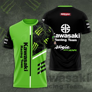 เสื้อยืดแขนสั้น พิมพ์ลาย Kawasaki Racing Teams 3 มิติ แฟชั่นฤดูร้อน สําหรับเด็กผู้ชาย 2023