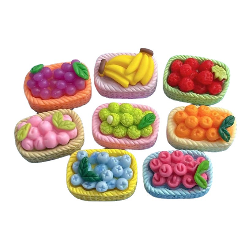 [3 #] Jibbitz Crocs สติกเกอร์เรซิ่น รูปตะกร้าผลไม้จําลอง สามมิติ อุปกรณ์เสริม สําหรับตกแต่งตู้เย็น diy SC