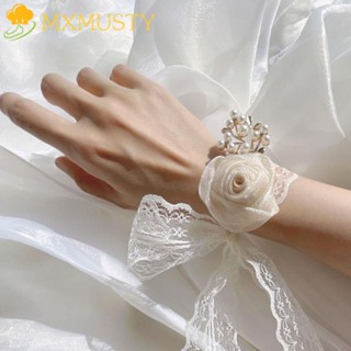 Mxmusty เครื่องประดับ กําไลข้อมือคริสตัล ลายดอกไม้ สีเบจ สําหรับเพื่อนเจ้าสาว