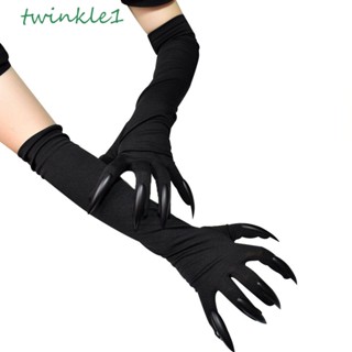 Twinkle1 ถุงมือคอสเพลย์ฮาโลวีน เทศกาล ปาร์ตี้ จอดรถ เครื่องมือแต่งตัว ถุงมือสีดํา สีเงิน เด็กผู้หญิง กรงเล็บผี อุปกรณ์ประกอบฉากแฟนซี