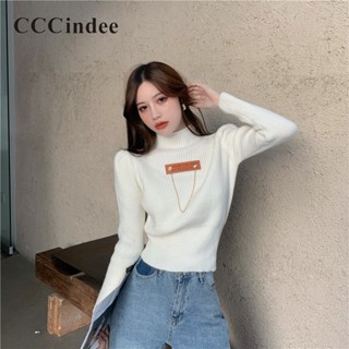 Cccindee เสื้อกันหนาวแขนยาว คอเต่า เข้ารูป เข้ากับทุกการแต่งกาย แฟชั่นสําหรับผู้หญิง 2023