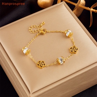 Hanprospree&gt; สร้อยข้อมือ กําไลข้อมือ เหล็กไทเทเนียม จี้ผีเสื้อ สีทอง ไม่ซีดจาง เครื่องประดับแฟชั่น สําหรับผู้หญิง