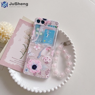 Jusheng เคสโทรศัพท์มือถือ เพ้นท์มือ ลายดอกไม้ แฟชั่น สําหรับ Samsung Z Flip5