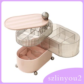 [szlinyou2] กล่องเก็บเครื่องประดับ ต่างหู สร้อยคอ สร้อยข้อมือ 360°ตู้โชว์ แบบหมุนได้