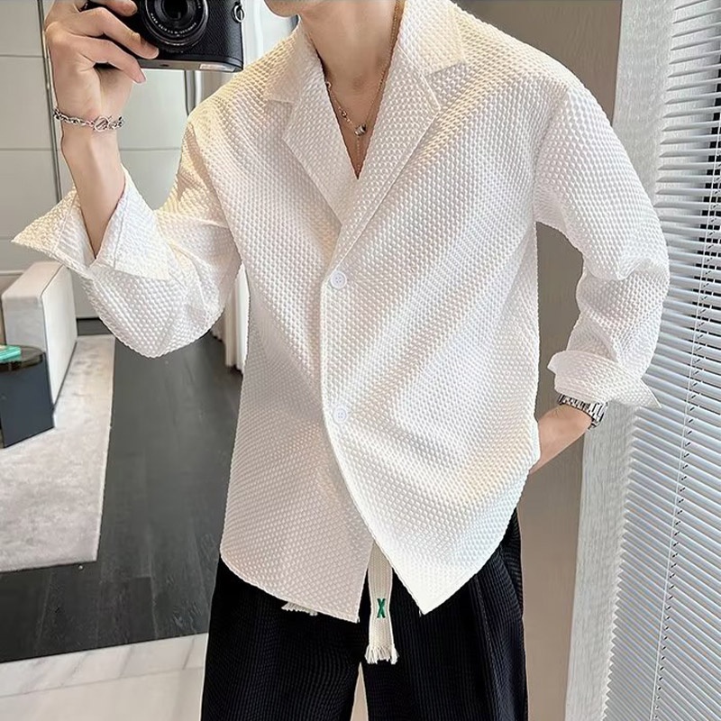 TIDE BEAR เสื้อผู้ชาย อเมริกันเรโทรถนน ความรู้สึกระดับไฮเอนด์,สไตล์ผู้ใหญ่เบา,ปลอกคอสูทหลวม - รูปที่ 4