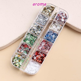 Aroma ชุดเครื่องประดับ เลื่อม เกล็ดหิมะ ดาว คริสต์มาส แวววาว สําหรับตกแต่งเล็บ