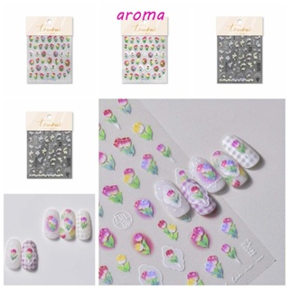 Aroma สติกเกอร์ตกแต่งเล็บ ลายดอกทิวลิป ลูกแพร์ ดอกทิวลิปนูน หลากสี DIY