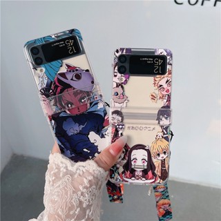 เคสโทรศัพท์มือถือ PC แบบแข็ง ฝาพับ ลายการ์ตูนอนิเมะ Demon Slayer สําหรับ Samsung Galaxy Z Flip 3 Z Flip 4 W23 ZFlip3 ZFlip4