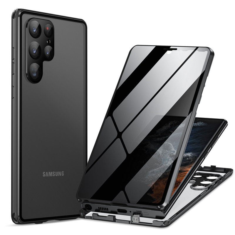เคสโทรศัพท์มือถือกระจกนิรภัย แบบแม่เหล็ก สองด้าน ด้านหน้า และด้านหลัง สําหรับ Samsung Galaxy S23 Ultra S23+ S23 Plus 5G S 23