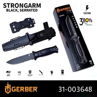 มีดเดินป่า มีดGerber แท้ รุ่น Strongarm มีดด้ามตาย Full Tang ด้ามดำ ใบกึ่งหยักสีดำ พร้อมปลอก Kydex MADE IN U.S.A.