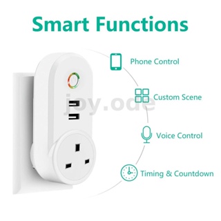 Tuya ปลั๊กไฟอัจฉริยะ WiFi 16A ปลั๊ก EU พร้อมช่องเสียบ USB คู่ รีโมตควบคุมผ่านแอพ ฟังก์ชั่นนับเวลาถอยหลัง