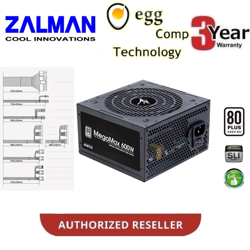 ZALMAN MEGAMAX 600W 80 PLUS 230V EU STANDARD POWER SUPPLY UNIT PSU