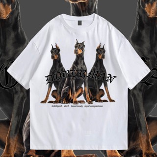  S-5XL(พร้อมส่ง)เสื้อ DOBERMAN STREET HERE COTTON 100 % ผ้าฝ้าย 100% oversize