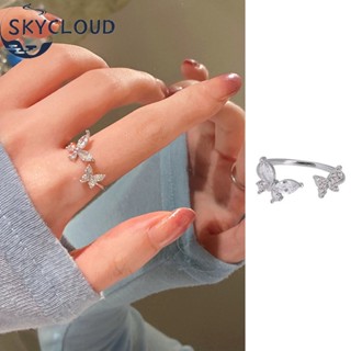 Skycloud แหวนเงิน ประดับคริสตัล รูปผีเสื้อ หรูหรา เครื่องประดับแฟชั่น สําหรับผู้หญิง 1 ชิ้น