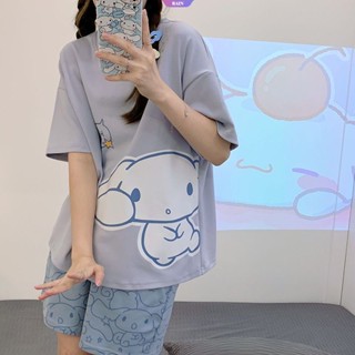 ชุดนอนแขนสั้น แบบบาง พิมพ์ลายการ์ตูนอนิเมะ Sanrio Cinnamoroll น่ารัก เหมาะกับฤดูร้อน สําหรับผู้หญิง [RAIN]