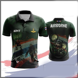 A014 เสื้อคอปกพิมพ์ลายพลร่ม AIR BORNEใส่สบาย ระบายอากาศ