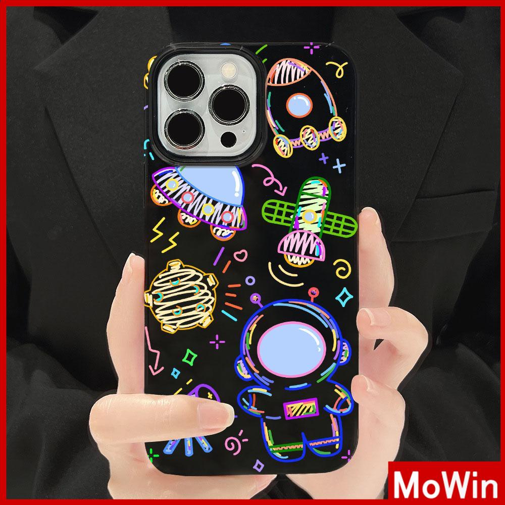 Mowin - เข้ากันได้สำหรับ 15 เคสไอโฟน11 เคส iphone 11 สำหรับ 14 Pro Max เคส iPhone สีดำเงา TPU เคสนิ่มกันกระแทกป้องกันกล้องน่ารักลายเส้นนักบินอวกาศเข้ากันได้กับ iPhone 13 Pro max 12 Pro Max 11 xr xs max 7Plus 8Plus