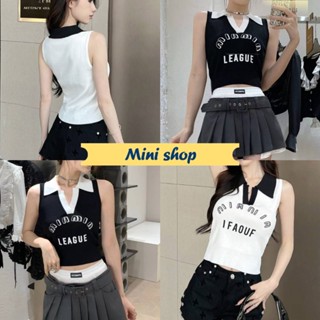 Mini shop🌸พร้อมส่ง🌸 (5358) เสื้อกล้ามไหมพรมแขนคอปกผ้านิ่มใส่สบายน่ารักกำลังดี