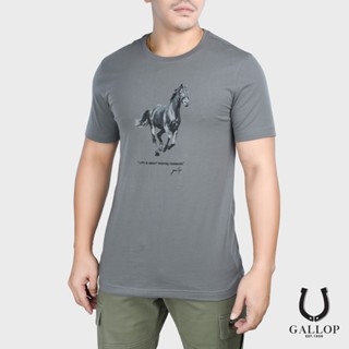 GALLOP : เสื้อยืดคอกลมพิมพ์ลาย BASIC -T-SHIRT (Round-necked) รุ่น GT9084 สีเทา