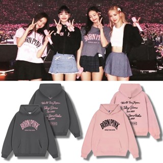 KPOP BLACKPINK BORN PINK WORLD TOUR 2023 Japan Tokyo Dome คอนเสิร์ต เสื้อฮู้ด Pullover JISOO JENNIE ROSE LISA Same Sweatshirt ผู้ชายและผู้หญิง พลัสขนาด พอดีหลวม แฟชั่น สตรีทแวร์ ท็อปส์