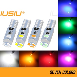 Iusiu หลอดไฟสัญญาณเตือน LED T5 W1.2W W3W 17 73 74 2721 3014 5SMD สีแดง สีฟ้า คุณภาพสูง สําหรับรถยนต์ รถจักรยานยนต์