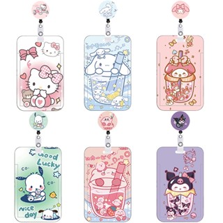 Sanrio สายคล้องบัตร ที่ใส่บัตร พร้อมคลิปหนีบป้าย พับเก็บได้ พวงกุญแจการ์ตูน