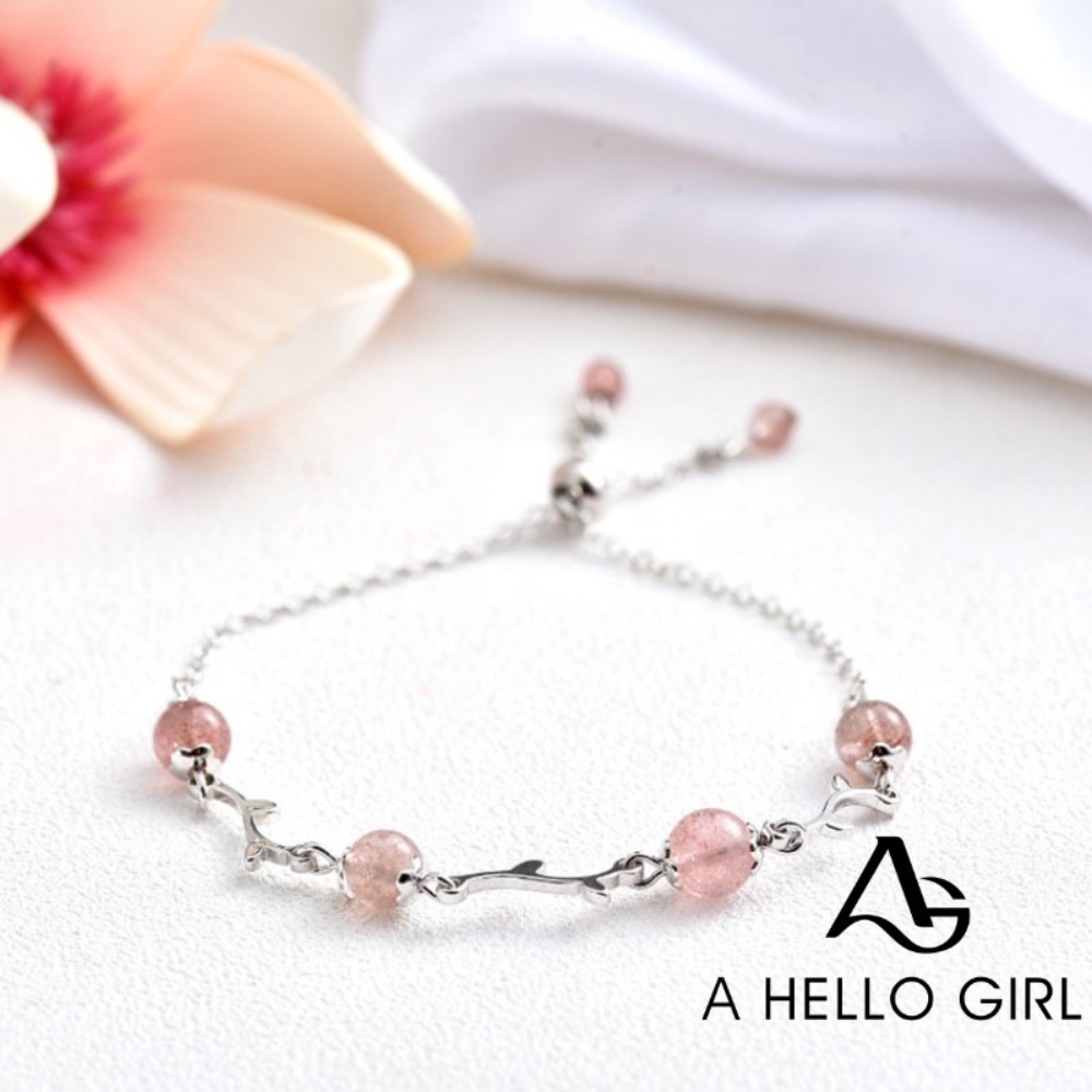 A HELLO GIRL สร้อยข้อมือ หินมูนสโตน กิ่งดอกไม้ หรูหรา สไตล์เกาหลี แฟชั่นเรียบง่าย สําหรับผู้หญิง