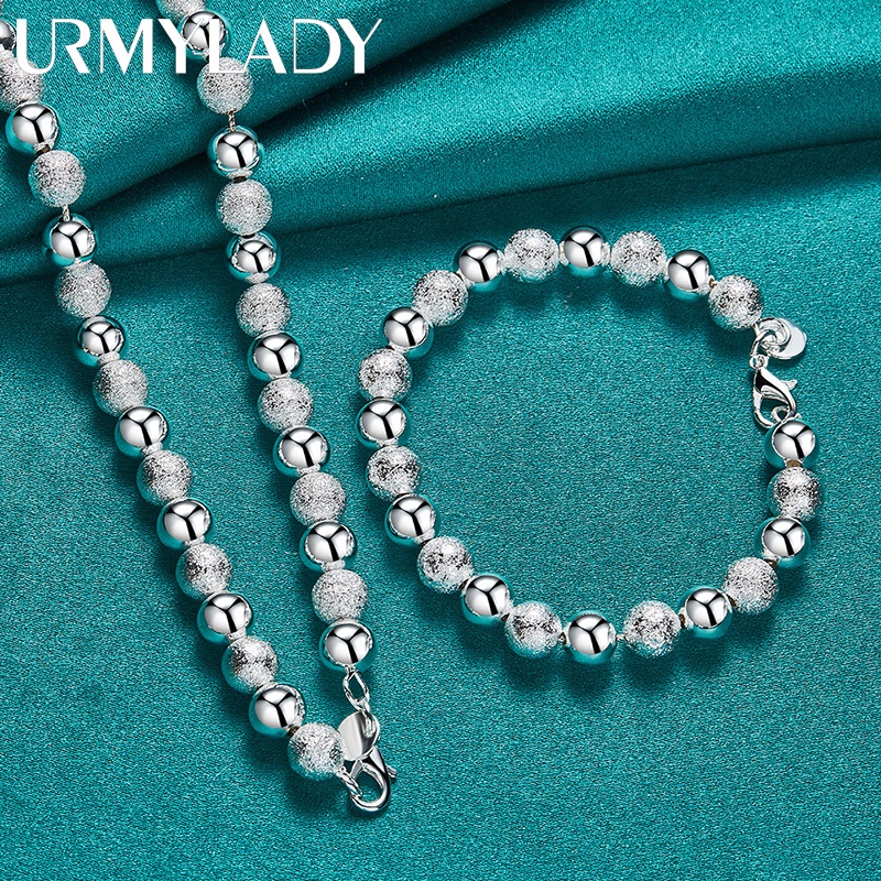 Urmylady ชุดเครื่องประดับ สร้อยคอ สร้อยข้อมือ ลูกปัด เงินสเตอร์ลิง 925 เนื้อแมตต์ แฟชั่นสําหรับผู้หญิง งานแต่งงาน ปาร์ตี้