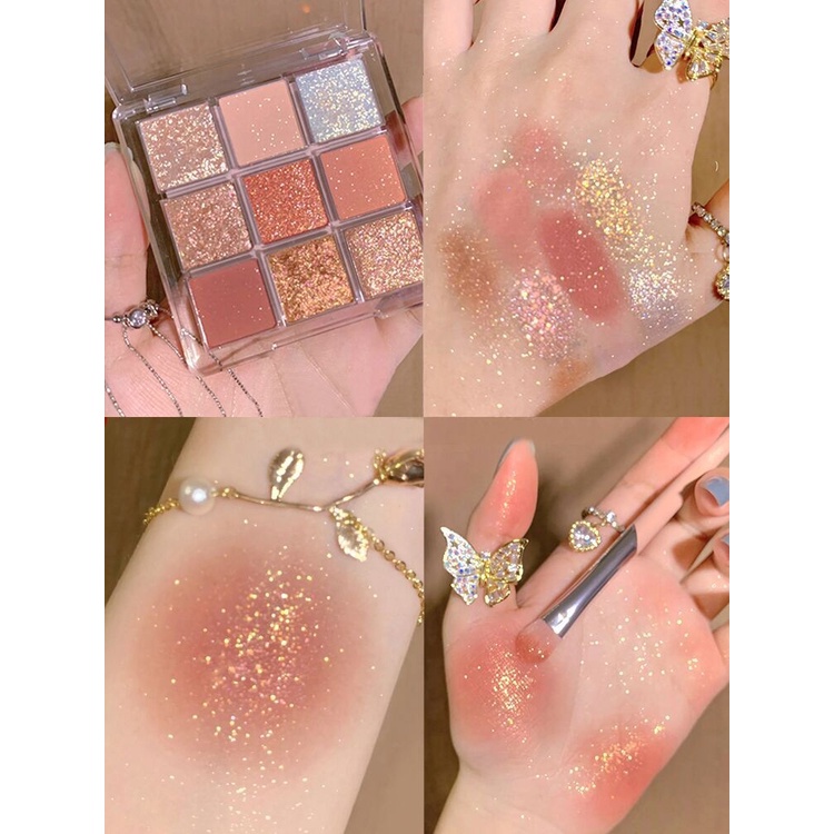9in1 พาเลตต์อายแชโดว์ กลิตเตอร์ มินิ แต่งตา แต่งหน้าประจําวัน สีเทากากี เอิร์ธ บลัชออน ไฮไลท์ ความงาม เครื่องสําอาง