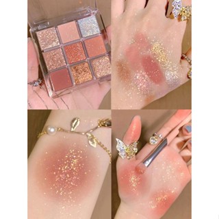 9in1 พาเลตต์อายแชโดว์ กลิตเตอร์ มินิ แต่งตา แต่งหน้าประจําวัน สีเทากากี เอิร์ธ บลัชออน ไฮไลท์ ความงาม เครื่องสําอาง