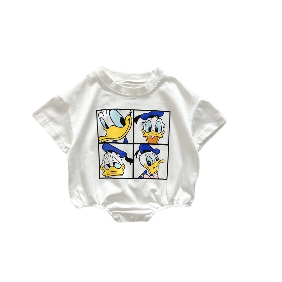 ชุดเด็กสไตล์เกาหลีทารกแรกเกิด ชุดรอมเปอร์ ผ้าฝ้ายการ์ตูนโดนัลด์ดั๊กบอดี้สูทเด็ก 0-2 ปี