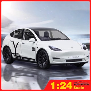 Klt โมเดลรถยนต์โลหะ สเกล 1/24 Tesla Model Y ชาร์จได้ ของเล่นสําหรับเด็ก