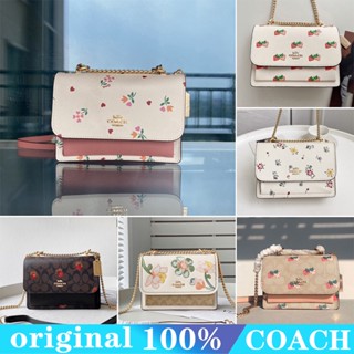 Coach CB594 klare กระเป๋าออร์แกนหนังวัวโซ่พลิก/กระเป๋าสะพาย/กระเป๋าหญิง/พิมพ์ลายสตรอเบอร์รี่