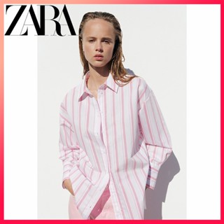 Zara ใหม่ เสื้อเชิ้ต ลายทาง ทรงหลวม สําหรับผู้หญิง