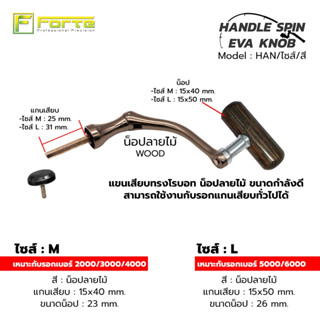 [Forte] แขนหมุนรอกตกปลา HAN น็อปลายไม้ ทรงโรบอท ใช้กับรอกแกนเสียบทั่วไปได้