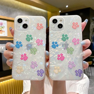 เคสป้องกันโทรศัพท์มือถือ ลายรอยเท้า ประดับกลิตเตอร์ หรูหรา สําหรับ iPhone 11 14 Plus XR XS 12 13 Pro Max