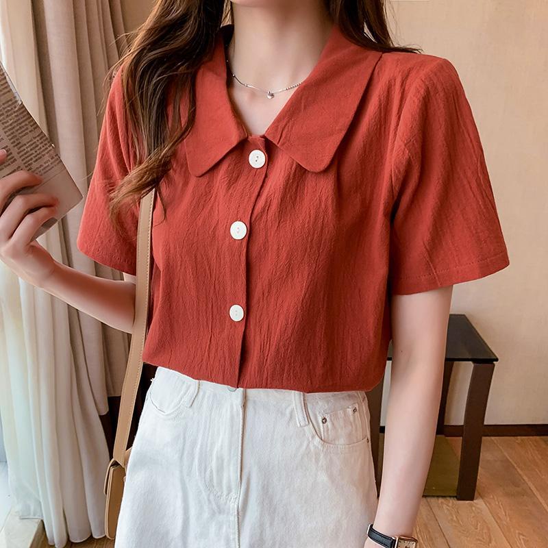 จัดส่งจากประเทศไทย เสื้อเชิ้ต คอกลม แขนสั้น เสื้อเชิ้ตสีทึบ เสื้อผ้า ...