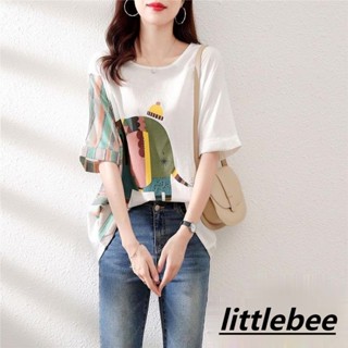 littlebee 5515 พร้อมส่ง เสื้อยืดแขนสั้นสไตล์เกาหลี เสื้อผ้าวินเทจผู้หญิง พิมพ์ลาย แนวมินิมอล เนื้อผ้านุ่มนิ่ม