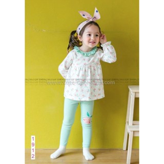 L-PJG-1912 ชุดนอนเด็กแนว Slim สีเขียว ลายดอกไม้ Size-90 (1-2Y)