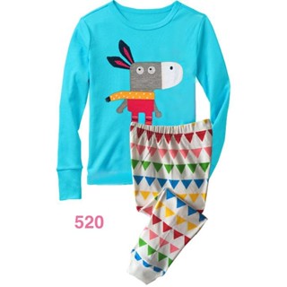 L-HUG-520 ชุดนอนเด็กหญิง แนวเข้ารูป เนื้อบาง สีฟ้าลายกวาง-