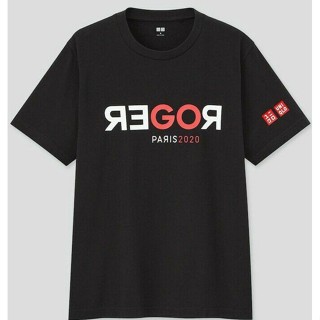 ใหม่ เสื้อยืดเทนนิส Roger Federer Paris French Open 2020 Uniqlo สีดํา ขนาดกลาง