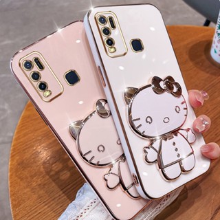 เคสโทรศัพท์มือถือ แบบนิ่ม ลายแมวคิตตี้ มีป็อบอัพ กระจกแต่งหน้า อเนกประสงค์ สําหรับ Vivo Y50 Y30 Y30i 1935 1938 Y85 V9 Y20 Y12S Y91C Y93 Y1S