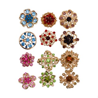 12pcs Wedding Practical Fashion Vintage Bouquet Decoration Supplies For Clothing Crystal Brooches Rhinestone Buttons