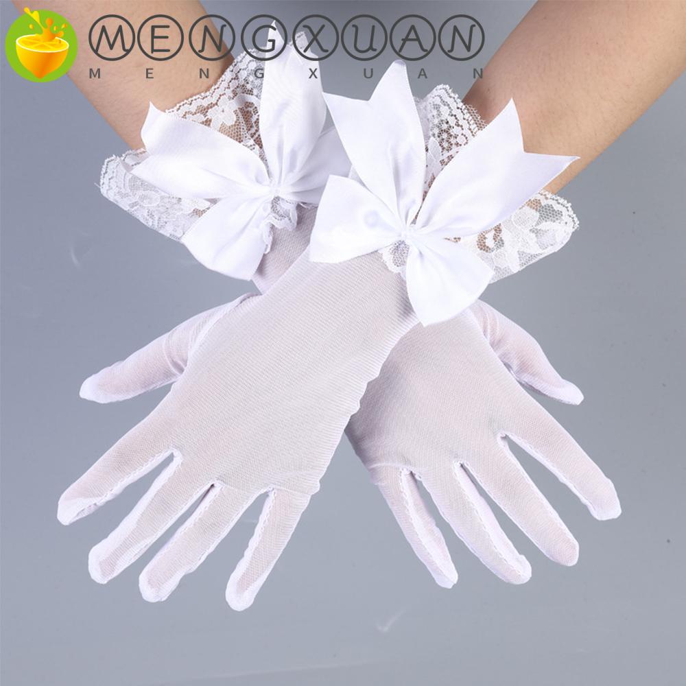 Mengxuan ถุงมือคอสเพลย์ผ้าตาข่ายสีดําสีขาวขนาดใหญ่สําหรับผู้หญิงงานแต่งงานคอสเพลย์โบว์ / ขนาดใหญ่