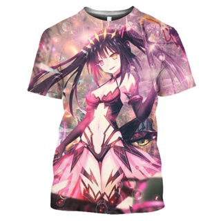 เสื้อยืดแขนสั้น พิมพ์ลายกราฟิกการ์ตูนอนิเมะ Date A Live Tokisaki Kurumi เซ็กซี่ สไตล์ฮาราจูกุ สําหรับผู้ชาย และผู้หญิง