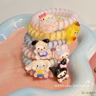 Sanrio แหวนผม Kawaii ที่คาดผมสายโทรศัพท์ยางรัดศีรษะ Kuromi My Melody Pom Pom Purin Hello Kitty Pochacco สร้อยข้อมือ