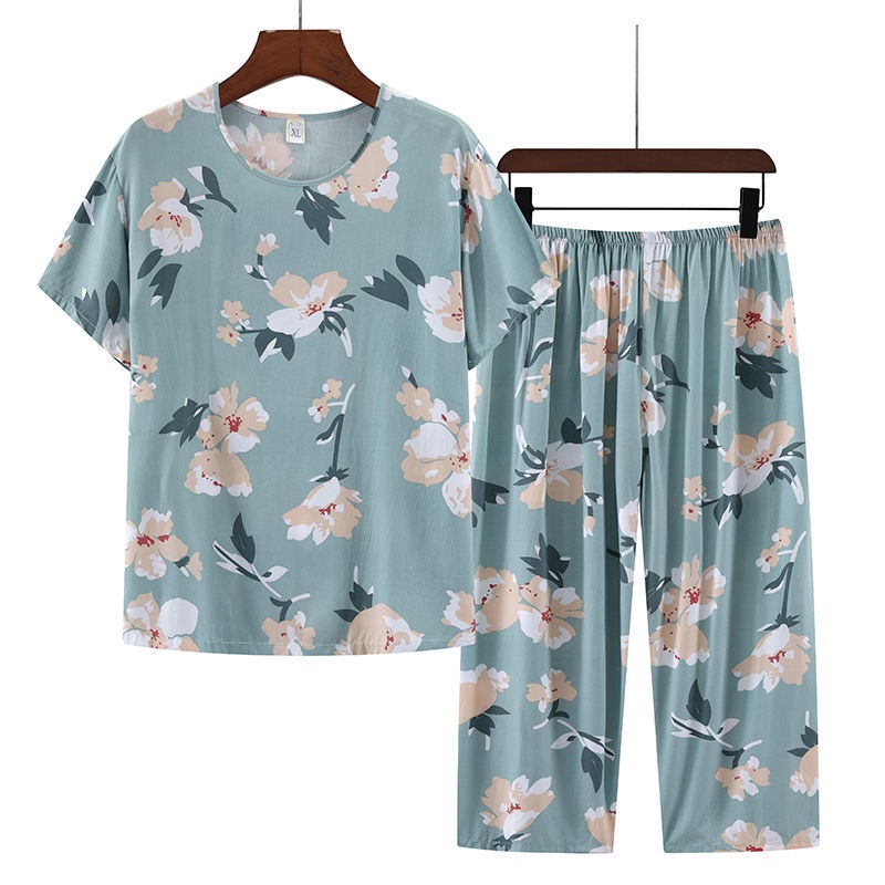 ชุดเซ็ต 2 ชิ้น ชุดนอน/เสื้อคนแก่ เสื้อคุณแม่,ใส่สวยดูดี,เสื้อแขนสั้นลายดอกไม้ มันดูแพงนะ รูปแบบใหม่ รูปแบบใหม่