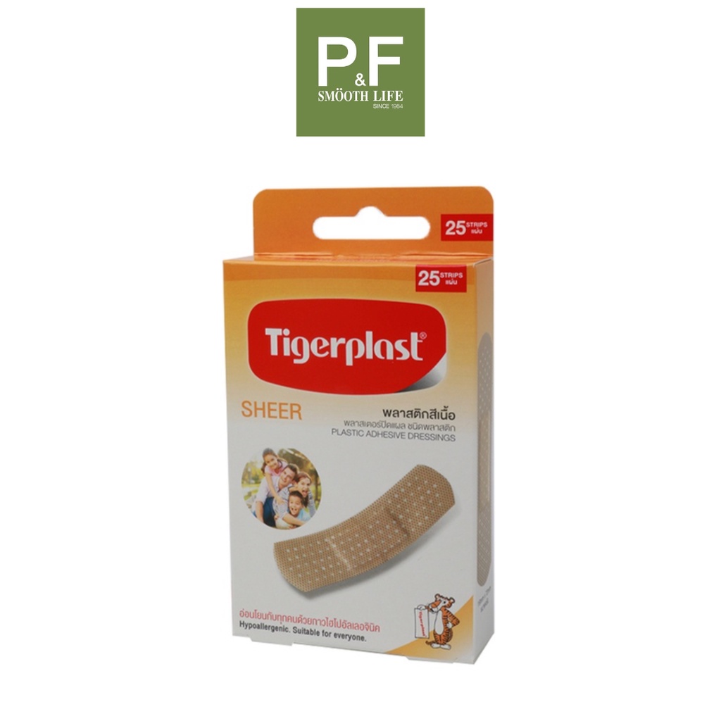 Tigerplast SHEER พลาสเตอร์ปิดแผล ชนิดพลาสติกสีเนื้อ25ชิ้น/กล่อง